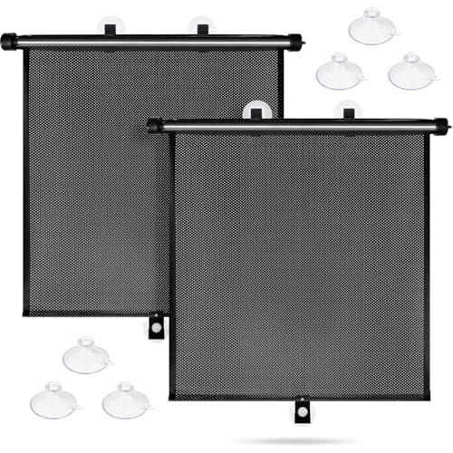 Sfee Car Window Shades for Baby-2 Pack Retractable Side Window Car Sun Shade Blocks UV Rays & Heat for Sun Protection Roller Sunshade Visor Window Shade for Kids,Passengers,Pets (20''x22'') - color: Black