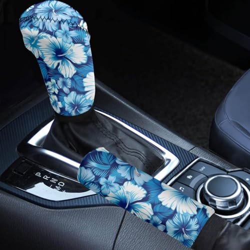 Jeiento Blue Hibiscus Flower Car Gear Shift Knob Cover Set, Car Gear Shift Knob Cover Hand Brake Cover for Women, Car Accessories Gifts, Green - color: Blue Hibiscus Flower