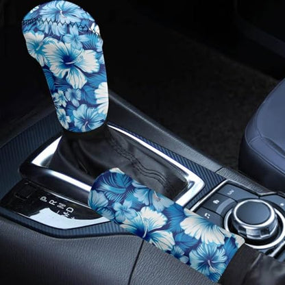 Jeiento Blue Hibiscus Flower Car Gear Shift Knob Cover Set, Car Gear Shift Knob Cover Hand Brake Cover for Women, Car Accessories Gifts, Green - color: Blue Hibiscus Flower