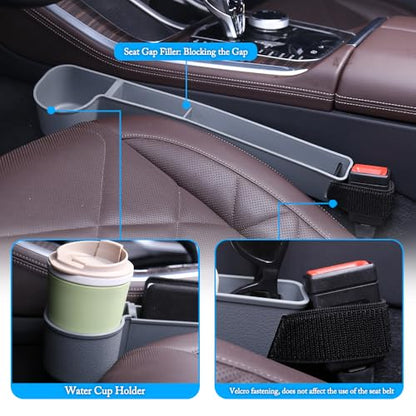 Car Seat Gap Filler, Multifunctional Seat Side Gap Filler with Cup Holder & Organizer, Gap Stopper Universal Fit Car SUV Truck Fill The Gap Between Seat & Console Set of 2 (Gray) - color: Gray