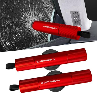 2 Pack Car Safety Hammer Car Window Breaker Seatbelt Cutter Emergency Escape Tool Car Glass Breaker for Land and Underwater Life-Saving Car Safety Kit Essentials Car Accessories (Red+Red) - color: Red+Red