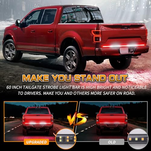 XRIDONSEN 60 inch Truck Tailgate Emergency Lights Strip 360 LED Rear Window Red White Strobe Firefighter Lights Warning Hazard Safety First Responder for Vehicles Trucks Pickup POV - color: Red/White