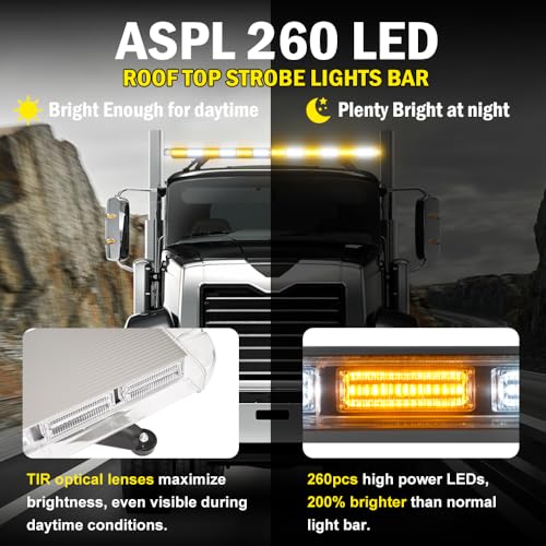 ASPL 53 inch 260 LED Low Profile Rooftop Strobe Lights Bar High Intensity Emergency Warning Flashing Beacon Snow Plow Light Traffic Advisor Car Hazard Construction Roof Lights Bars (Amber/White) - color: Amber/White