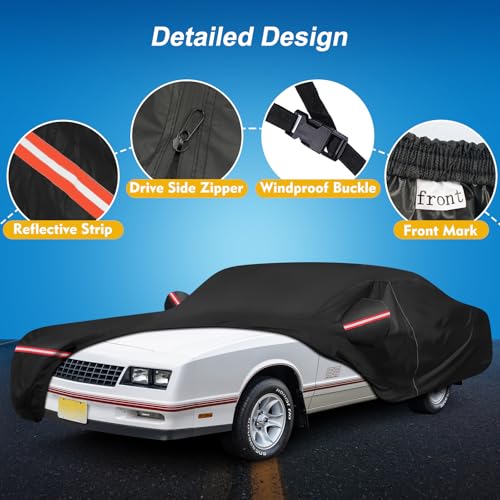 QUNSUNUS Car Cover for Chevy Monte Carlo 1970-1972 and 1978-1988, Waterproof Car Covers with Cotton Lining, All Weather Monte Carlo Cover with Straps and Zipper for Wind, Sun and Dust Protection - color: for Chevy Monte Carlo 1970–72&1978–88