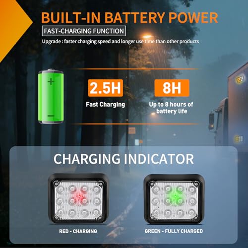Nilight 12LED Magnetic Wireless Trailer Lights 2PCS Rechargeable Portable Hazard Beacon Warning Light Amber and White Emergency Strobe Light for Trucks Trailers Vehicles Cars Bus Surface Mount - color: 12LED Amber White