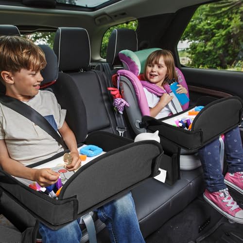 Kids Travel Tray for Car Seat, Toddler Road Trip Essentials With Drawing Kit, Travel Activities Must Haves (Black) - color: Black