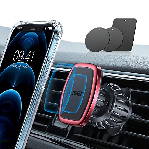 LISEN Magnetic Phone Holder for Car Upgraded Clip Ultra Car Phone Holder 6 Strong Magnets Cell Phone Holder Car Magnetic Case Friendly Phone Car Holder Mount for 4-6.7 inch Smartphones (Red) - color: Red