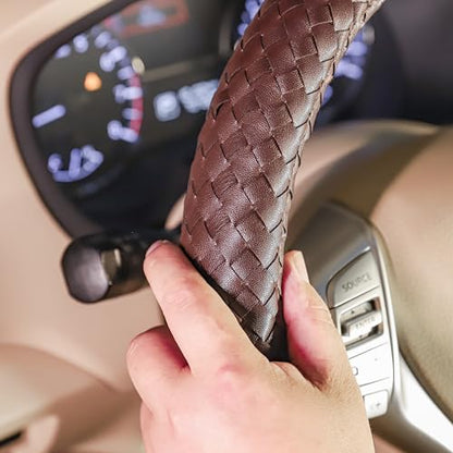 Carwales Elegant Men Steering Wheel Cover Leather for Car Hand-Made Wheel Wrap Hand Woven Universal 14.5-15 Inch Brown - color: Brown
