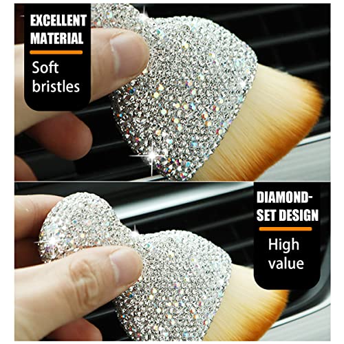 zipelo Auto Interior Dust Brush, Car Detailing Cleaning Brush with Diamond, Bling Handle Soft Bristles Dusting Tool, Scratch Free Dirt Clean Brushes for Vehicle Dashboard, Air Conditioner Vent (White) - color: White
