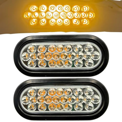 6" Oval LED Recessed Amber Strobe Light/Clear Lens, 24 LED DOT/SAE Approved & Marked, Waterproof, Super Bright High Powered Strobe Towing Construction Truck (2pc With Grommet + 3 Wire Pigtail Plug) - size: 2pc With Grommet (Clear Lens)