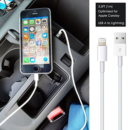 Car Apple Carplay Cable, USB A to Lightning Cable for iPhone 14, 14 pro max,13,Plus,SE 2nd/12/11/Xs/XR, iPad 4/5/ 6/7/ 8, Mini 2/3/4/5, Air 2/3 Charger Cord, Car Charging Cable - size: 3.3ft