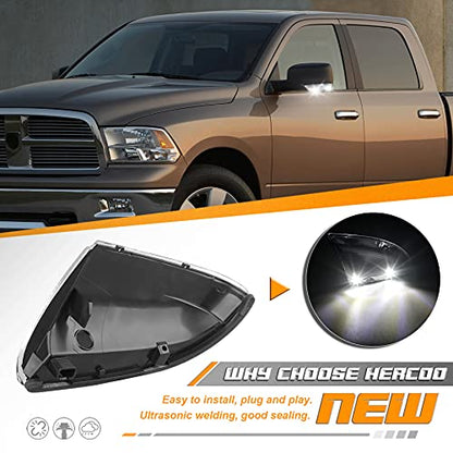 HERCOO LED Side Mirror Turn Signal Puddle Light Lamp Assembly Compatible with Dodge Ram 1500 2500 2010-2018, Ram 1500 Classic 2019-2022, Replacement for 68064949AA 68064948AA - size: Left & Right-clear