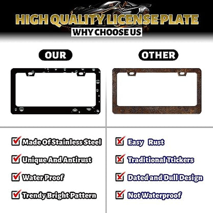 Brown White Cows Print License Plate Frame Animals Texture License Plate Holders Funny Stainless Steel Car Bracket 2 Hole with Screws Universal Auto Accessory License Plate Frames 6.2x12.2 Inch - color: Animals Brown White Cow Print