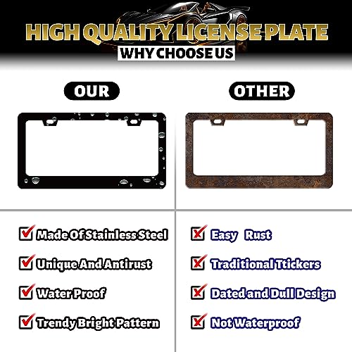 Black White Sea Animals License Plate Frame Shell Seahorse License Plate Holders Ocean Funny Stainless Steel Car Bracket 2 Holes With Screws Universal Auto Accessory License Plate Frames 6.2x12.2 Inch - color: Funny Sea Animals Seahorse Shell Fish
