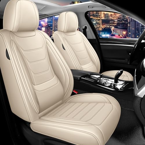 Car Seat Cover Full Set for BMW X3 Seat Covers 2004-2025, Nappa Leather Waterproof Seat Covers for Cars, Airbag Compatible, Universal Automotive Seat Covers (Standard 2 Seats/Beige) - color: Beige, size: 2 Seats Standard
