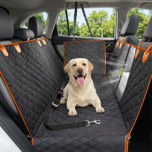 Victoper Dog Car Seat Cover, Heavy Durable Dog Seat Cover for Back Seat, 100% Waterproof Scratch Proof Nonslip Dog Hammock for Car with Side Flap, Pet Back Seat Covers Large 60" W x 64" L - color: Orange&Black, size: XL- (60*64 )