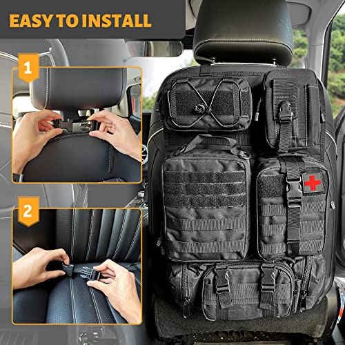 MAIKER Tactical Car Seat Back Organizer, Upgrade Tactical Vehicle Panel Organizer with 5 Detachable Molle Pouch, Universal fits for Most of Vehicle Black - color: Black