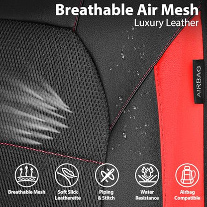CAR PASS Universal Leather car seat Covers Sport fits Most Cars, SUVs, Trucks, and Vans (Full Set, Black Red) - color: Black and Red, size: Full Set