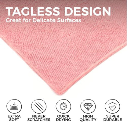 The Rag Company - All-Purpose Microfiber Terry Cleaning Towels - Commercial Grade, Highly Absorbent, Lint-Free, Streak-Free, Kitchens, Bathrooms, Offices, 300gsm, 16in x 16in, Pink (12-Pack) - color: Pink, size: 16in x 16in