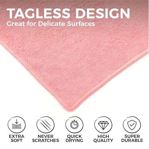 The Rag Company - All-Purpose Microfiber Terry Cleaning Towels - Commercial Grade, Highly Absorbent, Lint-Free, Streak-Free, Kitchens, Bathrooms, Offices, 300gsm, 16in x 16in, Pink (12-Pack) - color: Pink, size: 16in x 16in