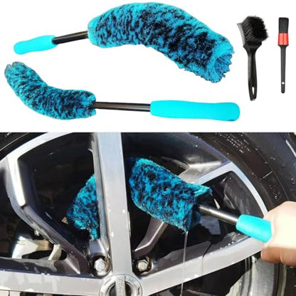 4PCS Wheel Brush Kit for Cleaning Wheel and Tire, Wheel and Rim Brush, Car Detailing Brushes, 360 Degree Bendable & Durable Car Wheel Rim Cleaner Brush Set (Blue) - color: Blue