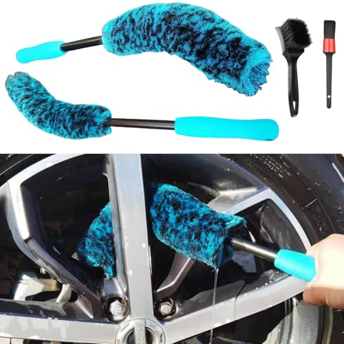 4PCS Wheel Brush Kit for Cleaning Wheel and Tire, Wheel and Rim Brush, Car Detailing Brushes, 360 Degree Bendable & Durable Car Wheel Rim Cleaner Brush Set (Blue) - color: Blue