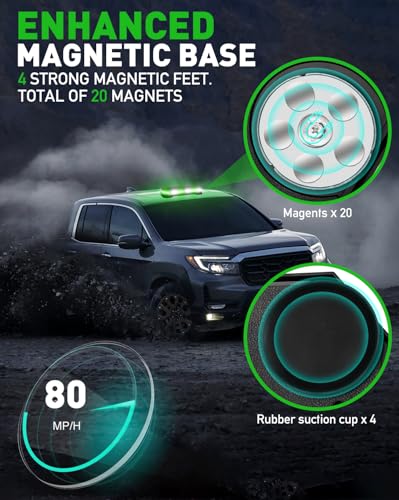 HLauto 406D Rooftop Emergency Strobe Lights Bar, 102 LED Green White Mini Beacon Safety Flashing Warning Traffic Lights Bar w/Magnetic Base for 12-24V Trucks, Construction Vehicles, Snowplow, Cars - color: Green/White