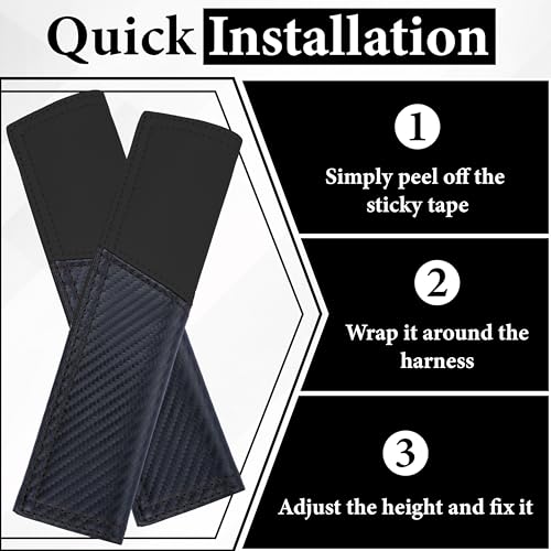 ecocstm 2 PCS Car Seat Belt Cover Pad, Carbon Fiber Safety Seatbelt Shoulder Strap Covers, Breathable Leather Soft Harness Pad, Interior Car Accessories, Universal for SUV, Truck, RV (Black - color: Black