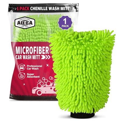 AIDEA Car Wash Mitt Microfiber, 1PK-Scratch-Free& Lint-Free, Premium Chenille Microfiber Mitt Car Wash Brush-Green Regular Size (7.12''X10.14'') - color: Green, size: 1PK