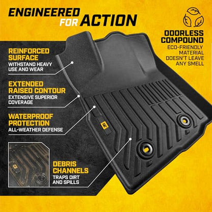 CAT® JustFit™ 3D All Weather Floor Mats for Toyota Tacoma 2016-2023, Custom Fit Heavy Duty Rubber Car Mats Full Set for Double Cab and Automatic Only, Tacoma SR/SR5/TRD/Limited/Trail Accessories - style: Toyota Tacoma (2016-2023)
