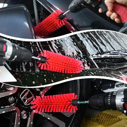 Drill Brush for Car Wheel and Bottle, Highly Dense and Durable Car Cleaning Brush for Wheels, Rims, Engines, Exhaust, Bottle - color: 1 Pack Red