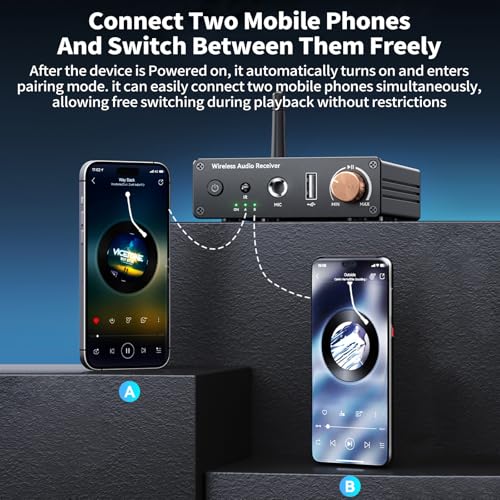 M6R Bluetooth 6.0 Receiver Audio Receivers Support Microphone Singing U Disk Playback Infrared Remote Control Dual Output,for Old Stereo/Speakers/Wired Speakers/Home Audio Music Streaming Etc - color: M6R