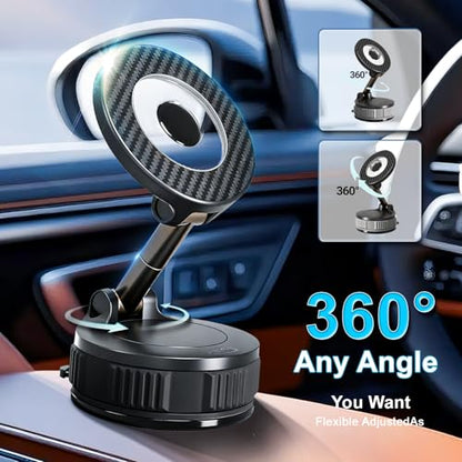 Magnetic Phone Holder for Car, 360° Rotation Magnetic Car Phone Mount, Vacuum Suction Dashboard Windshield Cell Phone Car Mount, Universal Tesla Magnetic Holder for MagSafe iPhone Android