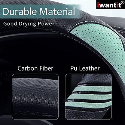 Iwantit® Steering Wheel Cover with Carbon Fiber and Anti-Slip Rubber Ring,Universal Fit 14.5-15 inches for Cars,SUV (Fruit Green) - color: 002-Fruit Green