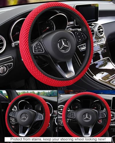 Hiflyer Car Steering Wheel Cover Women & Men, Universal 14.5-15 Inch Steering Wheel Covers, Soft Microfiber Car Wheel Cover Car Stuff Car Accessories Interior (Red) - color: Red
