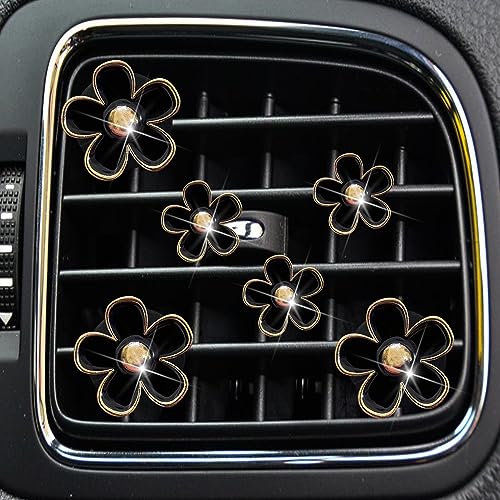 6pcs Colorful Daisy Flower Car Air Vent Clips, Car Air Outlet Freshener Clip for Auto Interior Decoration Accessories (Black) - color: Black