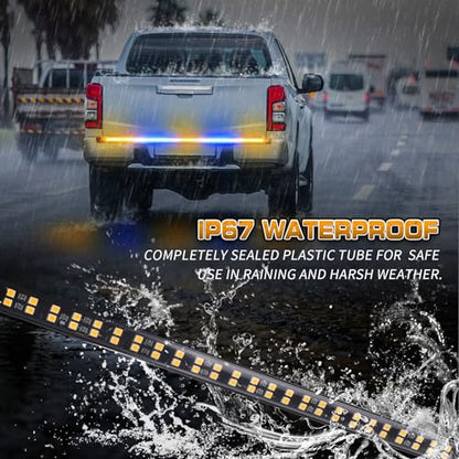 XRIDONSEN 60 inch Amber Blue Truck Tailgate Strobe Lights Strip 360 LED Tail Light Bar Flashing Warning Hazard Safety Rear Emergency Lights for Tow Plow Trucks Construction Vehicles Pickup Trailer - color: Amber/Blue