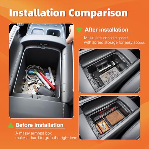 TACOBRO Center Console Organizer Compatible with 2026 Hyundai Palisade Console Tray ABS Plastic Armrest Storage Box with Rubber Pad 2026 Palisade Accessories (Upper and Lower)