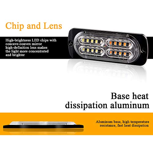 12-24V 20-LED Super Bright Emergency Strobe Warning Caution Hazard Construction Waterproof Flashing Strobe LED Light Bar Surface Mount for Car Truck SUV Van (Amber White) - color: Amber&White