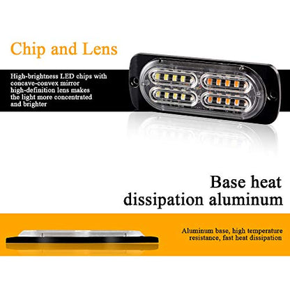12-24V 20-LED Super Bright Emergency Strobe Warning Caution Hazard Construction Waterproof Flashing Strobe LED Light Bar Surface Mount for Car Truck SUV Van (Amber White) - color: Amber&White
