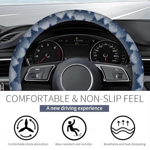 Steering Wheel Covers for Car, Truck, and SUV, Cute Non-Slip Breathable Elastic Steering Wheel, Car Accessories, Universal 15 Inch Leather Cover for Men Women Winter Trees - color: Winter Trees