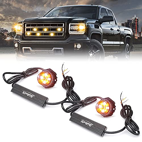Xprite Hideaway Strobe Lights White Amber LED Strobe Light Kit with 14 Flash Patterns Grill Strobe Lights for Trucks Surface Mount Headlight Taillight Emergency Warning for Work and Tow Vehicles -2PCS - color: White&Amber, size: 2pcs
