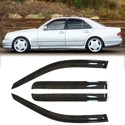Rainproof Side Window Wind Deflectors for Benz E-Class W210 1996-2002 | Tape-on Sun Rain Guards, Stylish Car Window Visors & Vent Deflectors Installation Tape Included MB07 - size: E-CLASS W210 1996-2002