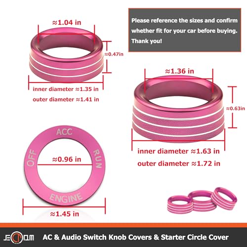 Air Conditioner Switch Button Knob Cover, Car Interior Accessories Radio Volume Control Knob, Aluminum Alloy Trim Rings Compatible with Dodge Challenger Durango 2015-2022 (Pink) - color: Pink