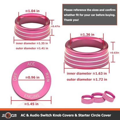 Air Conditioner Switch Button Knob Cover, Car Interior Accessories Radio Volume Control Knob, Aluminum Alloy Trim Rings Compatible with Dodge Challenger Durango 2015-2022 (Pink) - color: Pink