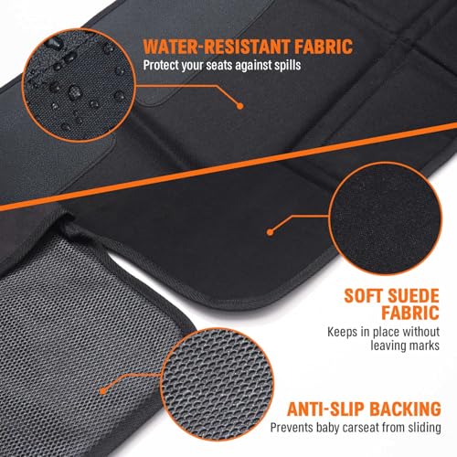 JOYSKY Car Seat Protector, 2 Pack Seat Protectors for Under Child Carseats with Thick Padding and Waterproof 600D Oxford, Automotive Seat Cover Pad Protects Your Vehicle Leather Interior