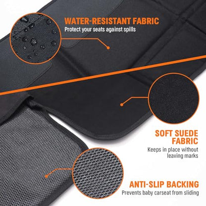 JOYSKY Car Seat Protector, 2 Pack Seat Protectors for Under Child Carseats with Thick Padding and Waterproof 600D Oxford, Automotive Seat Cover Pad Protects Your Vehicle Leather Interior