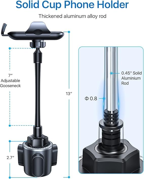 andobil Military-Grade Cup Holder Phone Mount for Car Truck, [2026 Enhanced] Anti-Shake 360° Adjustable Gooseneck Cupholder Car Phone Holder, Universal Cell Phone Car Mount for iPhone 17 16/Samsung - color: Blue