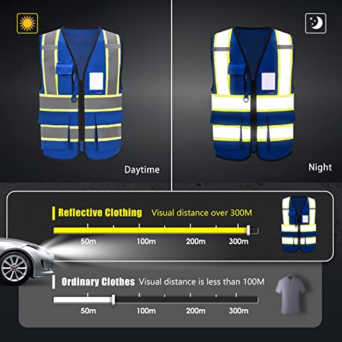 AYKRM Custom Logo Personalised Printed High Visibility Reflective 2 two tone work construction Safety Vest - color: Blue, size: Small