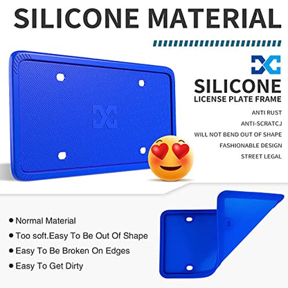 XCLPF Silicone Blue License Plate Frame Covers 2 Pack- Front and Back Car Plate Bracket Holders. Rust-Proof, Rattle-Proof, Weather-Proof (Blue) - color: Blue